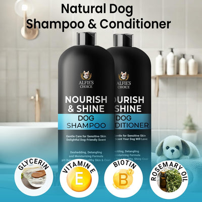 Dog Shampoo and Conditioner Set for Itchy Skin, Allergies & Odor – 2-in-1 Calming Formula with Lavender, Rosemary & Biotin – Moisturizing & Detangling – Safe for Puppies & All Breeds – 16 oz x 2