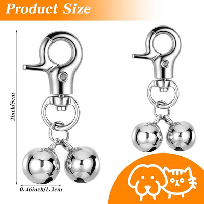 2Pcs Bells for Dog Collars, Cat Bell Collar Training Pendant Charm, Blind Dog Accessories with Heavy Duty Snap Clips for Small Dogs, Cat, Pet Necklace Tracking Christmas Gift- Silver