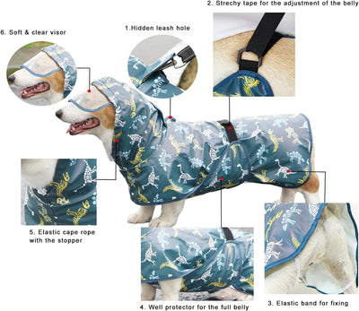 Petmolico Dog Raincoat with Hoodie Waterproof Rain Jacket Adjustable Small Dog Poncho for Schnauzer,Beagles,French Bulldog,Mini Pinchers(L,Green)