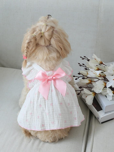 QWINEE Heart Print Dog Cat Dress Bow Decor Cute Dog Dresses Puppy Tutu Skirt Chihuahua Teddy Pomeranian Dress Birthday Holiday Clothes for Cat Kittens Small Medium Large Dogs Pink S
