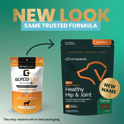 VetriScience Glycoflex 3 Clinically Proven Hip and Joint Support Supplement for Small Dogs - Maximum Strength Dog Supplement with Glucosamine, MSM, Green Lipped Mussel & DMG - 60 Chews,Chicken Flavor
