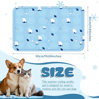 Nuanchu Dog Stroller Cooling Mat Waterproof Outdoor Pet Cooling Mat 11.81 x 19.69 Inch Washable Summer Cat Sleeping Blanket for Small Medium Pet Stroller(Sky Blue Bear)