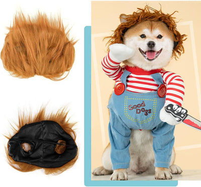 Dog Halloween Costume,Funny Chucky Dog Costume with Pet Wig,Cosplay Scary Outfit with Knife Clothes for Dogs (Small)