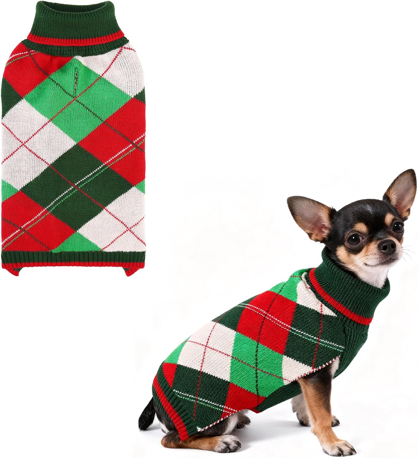 KOOLTAIL Valentine Dog Sweater Pet Knitted Clothes - Classic Pink Plaid Pullover Turtleneck Thick Warm Dog Sweaters with Leash Hole, Soft Winter Coats for Small Medium Large Dogs Cats Puppy Girls, S