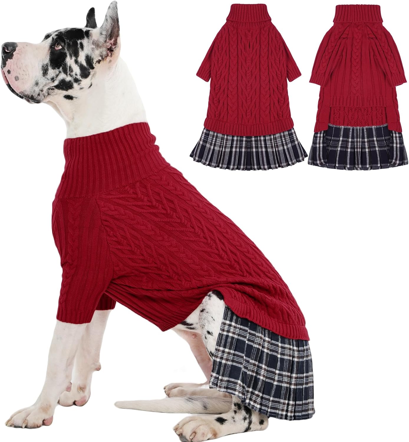 IECOii Big Girl Dog Sweater Dress, Cable Knit Sweater for Extra Large Dogs Girl,Purple,4XL, Cute Dog Warm Dress for Fall Winter, Good Stretcy Fit Knitwear for Giant Breed Dogs Female Indoor & Outdoor
