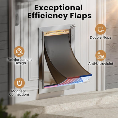 Dog Door, All Aluminum Large Dog Door, Heavy Duty Doggy Doggie Pet Door for Install in Interior Exterior Doors or Wall, 2 Magnetic Flaps, Energy Efficient, Closing Panel for Pets Up to 110Lb