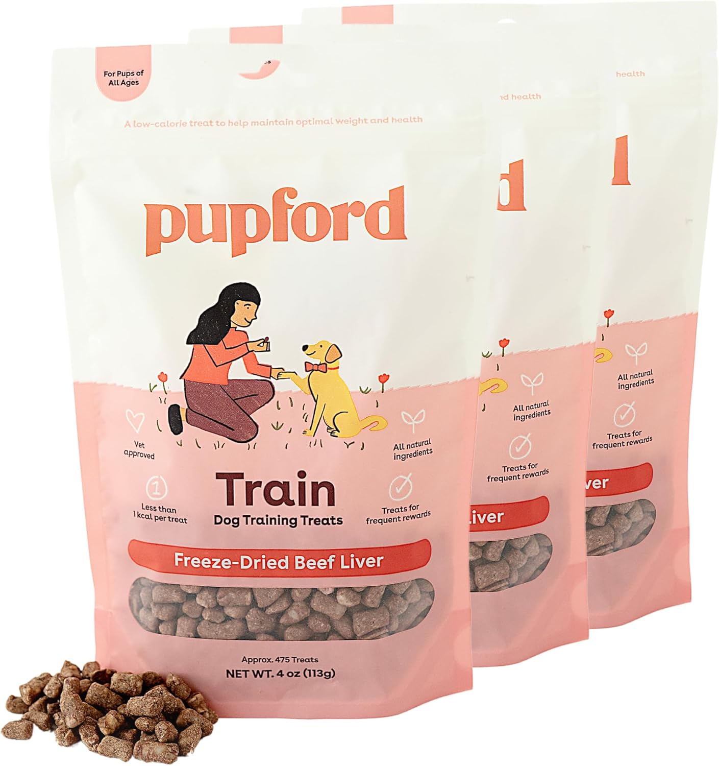 Pupford Freeze Dried Training Treats for Dogs & Puppies, 475+ Three Ingredient Bites (Beef Liver, 4 oz)