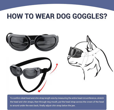 Gafas de sol para perros de razas pequeñas, protección UV, gafas pequeñas a prueba de viento y polvo con correas ajustables, color negro