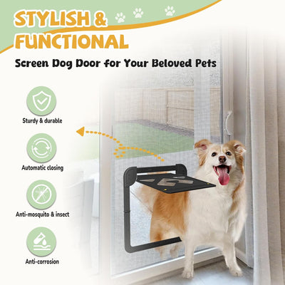 Dog Door for Screen Door, Lockable Pet Door for Sliding Screen Door, Magnetic Auto-Close Door Flap 14 x 11.8 inch, Black
