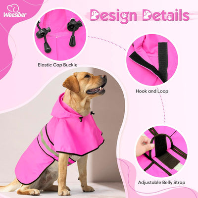 Weesiber Dog Raincoat, Waterproof Dog Rain Jacket with Leash Hole, Hooded Pet Poncho Lightweight Puppy Coat for Small Dogs (S, Pink)