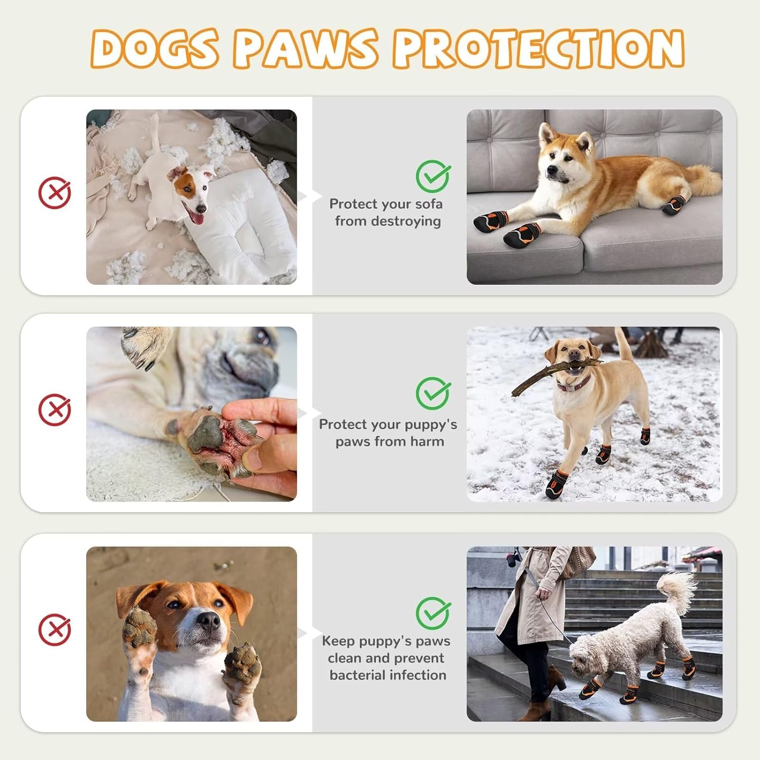 Dog Shoes for Hot Pavement,Dog Boots & Paw Protectors for Large Medium Size Dogs to Prevent Licking,Dog Booties with Reflective for Outdoor,Hiking,Hardwood Floors,Winter Snow(Black Orange,Size3)