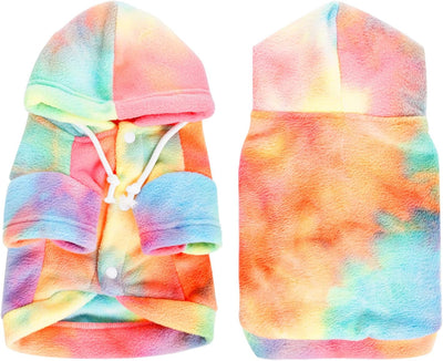 Rbenxia Tie Dye Dog Hoodie Cold Weather Coat Soft Fleece Puppy Sweatshirt Warm Jacket Pet Clothes Winter Outfit for Small Puppy Cat Pets (Multicolor, Small)