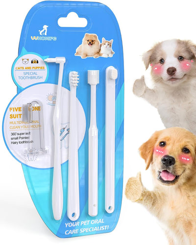 Small Dog Toothbrush Kit,Puppy Tooth Brushing Kit, Suitable for All Puppy and Samll Dogs Dental Care. White, Soft Bristles, Meet All Cleaning Needs, Multi-Functional Dental Cleaning.