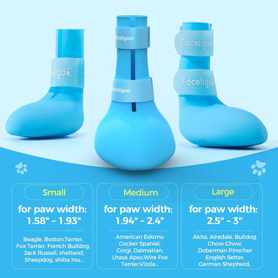 Rubber Dog Boots, Durable Paw Protectors with Adjustable Straps & Non-Slip Sole, Waterproof Dog Shoes for Hot Pavement, Easy On & Off Silicone Booties (Blue, M)