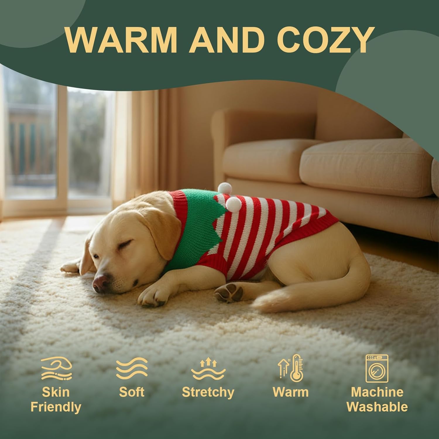 Dog Sweater Knitted for Small to Large Dogs Boy Girl, Classic Turtleneck Dog Christmas Sweaters, Warm & Soft Pet Clothes for Winter (Santa Stripe, M)