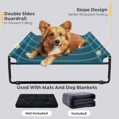 Veehoo Medium Elevated Dog Bed with Flannel Dog Blanket, Outdoor Guardrail Raised Pet Cot for Small Medium Dogs, Anti-Slip Camping Dog Hammock Bed, Breathable Teslin Mesh Fabric, M, CWC2201B, Black