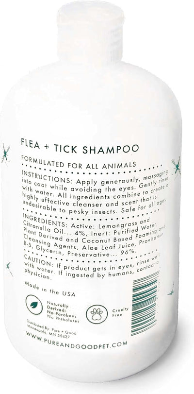 Flea + Tick Shampoo and Conditioner Set, Therapeutic citronella and Lemongrass, Formulated for All Pets, Gentle and Cleansing, Made in The USA, Cruelty Free, 16 fl oz