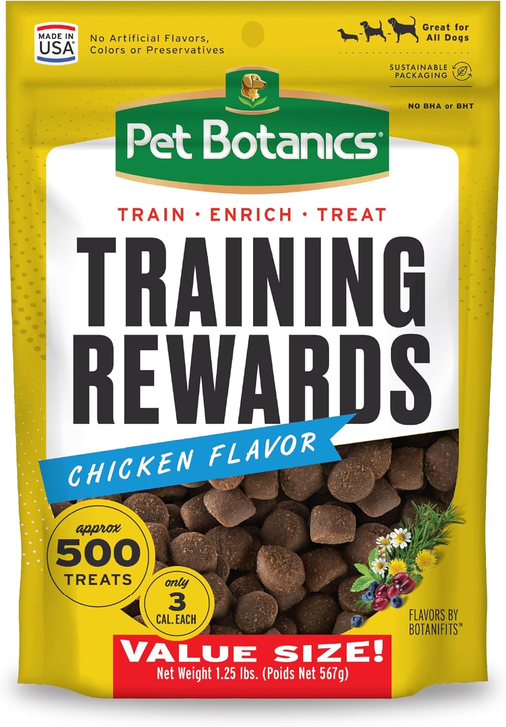 Pet Botanics 10 oz. Pouch Training Rewards Mini Soft & Chewy, Bacon Flavor, with 500 Treats Per Bag, The Choice of Top Trainers