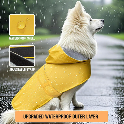 Dog Raincoat Dog Rain Jacket Poncho Waterproof Pet Rain Suit Double Layer Cotton Lining Hooded Leash Hole Adjustable Puppy Small Medium Dogs,Yellow,M