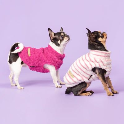 Fitwarm 2 Pack Striped Fleece Dog Sweater, Warm Winter Dog Clothes for Small Dogs Girl, Fuzzy Turtleneck Pet Outfit, Doggy Pullover Jumper, Rose Pink, White, Light Pink, Large