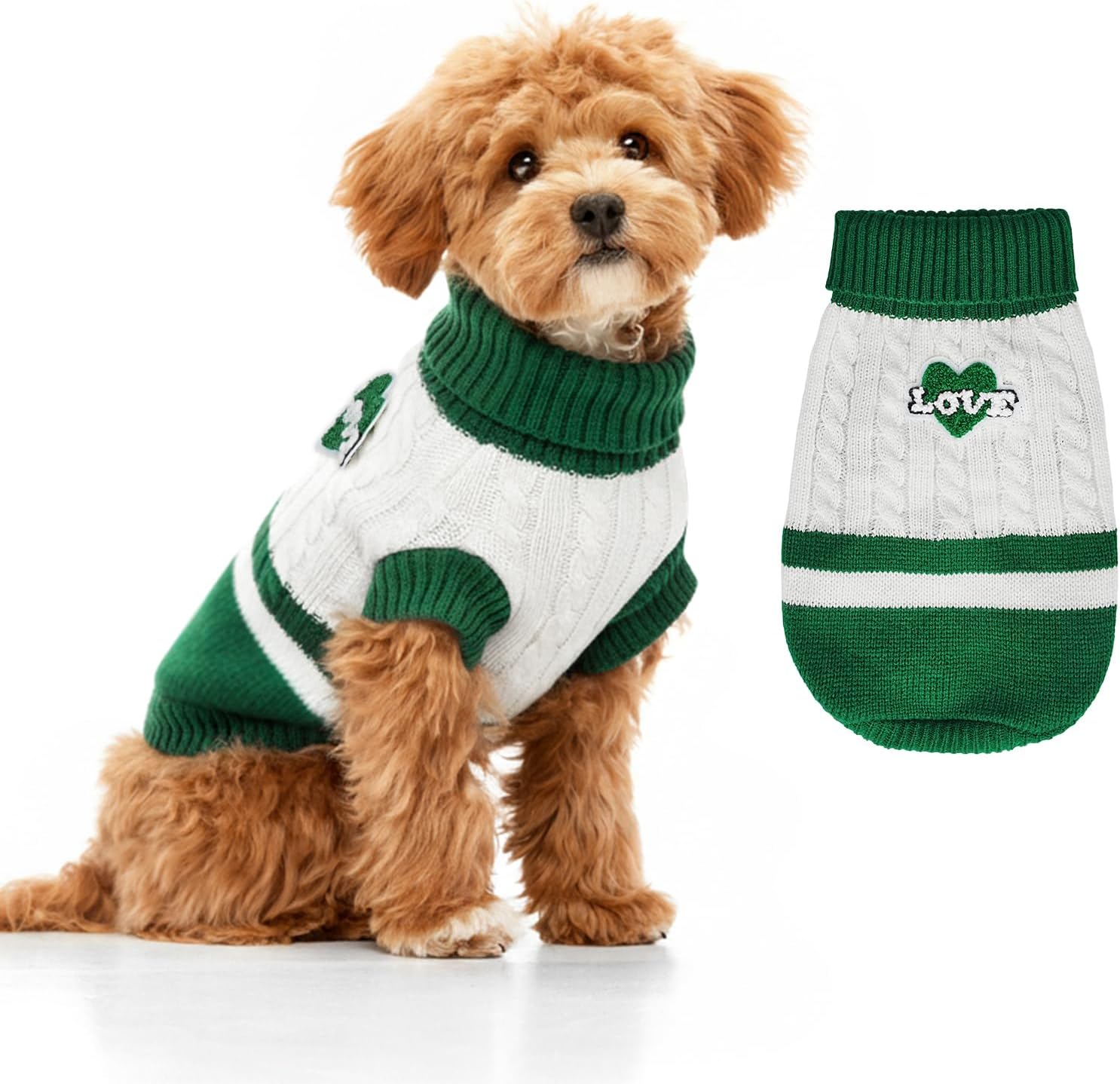 Dog Sweater Knitted for Small to Large Dogs Boy Girl, Classic Turtleneck Dog Christmas Sweaters, Warm & Soft Pet Clothes for Winter (Santa Stripe, M)