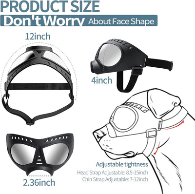 NVTED Gafas de sol para perros de área grande, resistentes al viento, a prueba de nieve, protección ocular para mascotas para conducción al aire libre, ciclismo (grande)
