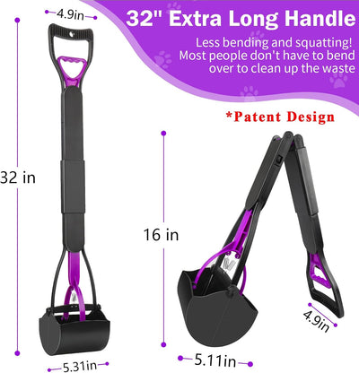 UPSKY 32'' Pooper Scooper for Large Small Dogs, Long Handle Dog Poop Scooper with Waste Bags, Portable Dog Poop Pick Up Tool, Folding Poop Scoop for Yard, Grass, Dirt, Gravel