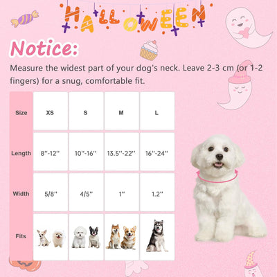 Pink Halloween Dog Collar - Adorable Ghost & Pumpkin Design with Playful Charm, Soft Adjustable Handmade Cotton for Small/Medium/Large Dogs, Perfect for Parties &Photos-S