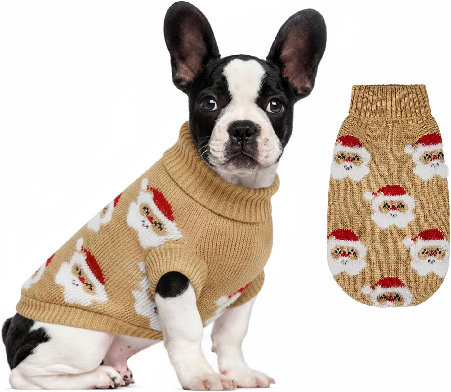 Dog Sweater Knitted for Small to Large Dogs Boy Girl, Classic Turtleneck Dog Christmas Sweaters, Warm & Soft Pet Clothes for Winter (Santa Stripe, M)