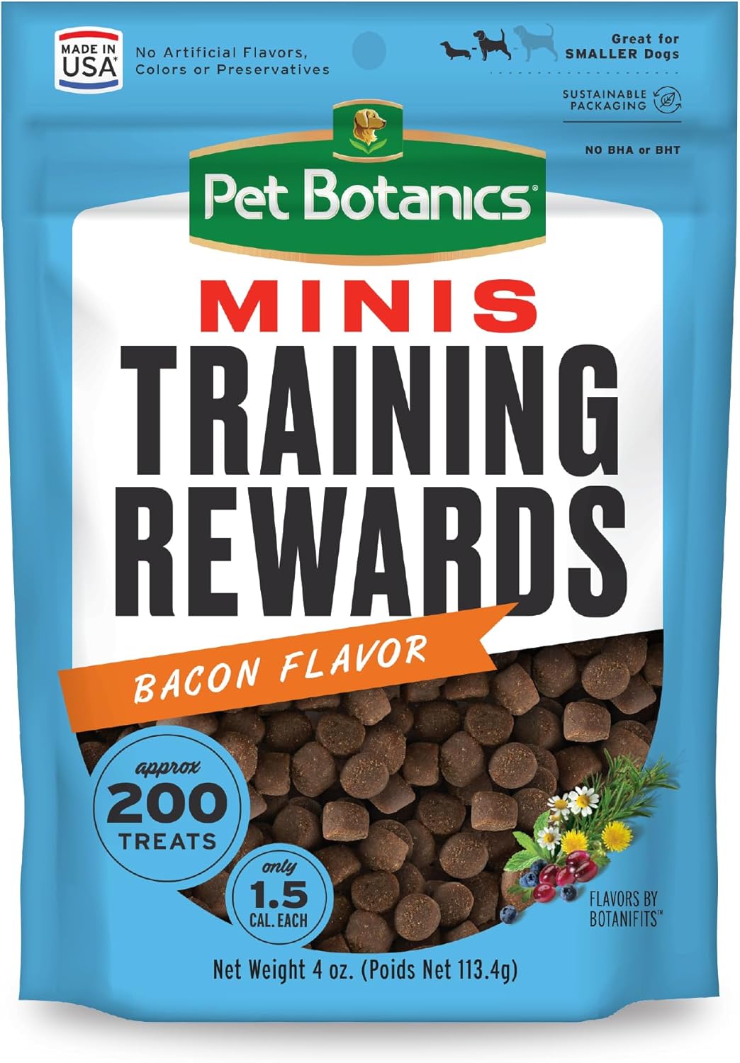 Pet Botanics 10 oz. Pouch Training Rewards Mini Soft & Chewy, Bacon Flavor, with 500 Treats Per Bag, The Choice of Top Trainers