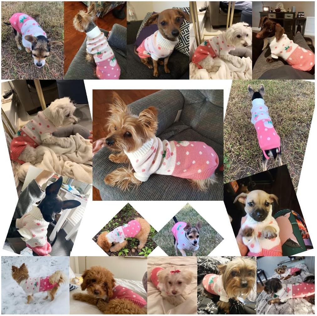 CHBORCHICEN Pet Dog Sweaters Classic Knitwear Turtleneck Winter Warm Puppy Clothing Cute Strawberry and Heart Doggie Sweater (Pink, Medium)