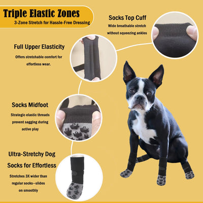 ‌VALFRID Non-Slip Dog Socks with Double Sides Grips,‌Durable Grip Socks for Senior Dogs,Hardwood Floors Anti-Slip,Dog Booties for Small Medium Large Dogs S