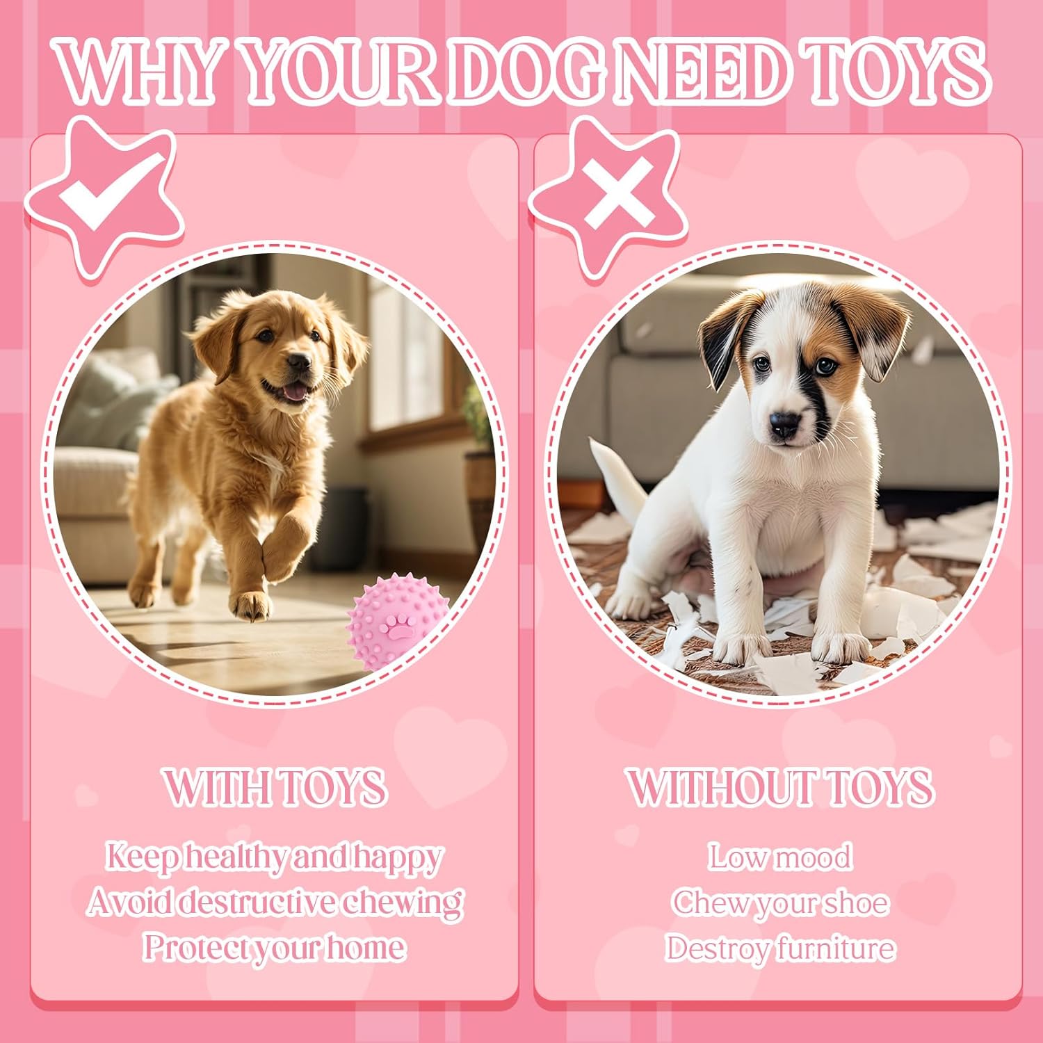 9Pack Pink Puppy Toys for Teething Treat Interactive to Keep Them Busy, Cute Soft Rubber Toy for Small Dogs, Girl Puppy Essentials