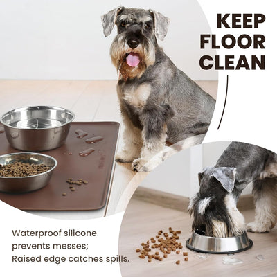 VIVAGLORY Flexmat Dog Food Mat Pet Feeding Mat for Food and Water & Indoor Cats, Waterproof Silicone Grippy with Raised Edges Lip, S, Chocolate