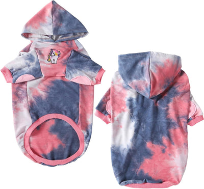 Dog Cotton Tie dye Hoodie Pink Grey Pullover Sweatshirts Soft and Stretch Pets Clothes Hooded for Large Dogs(Pink Grey 2XL)