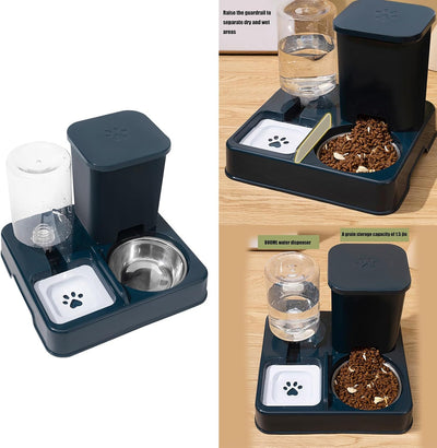 Automatic Pet Feeders and Water Dispenser, Small Pet Feeder and Waterer, with Removable Stainless Steel Bowl, for Cats & Dogs