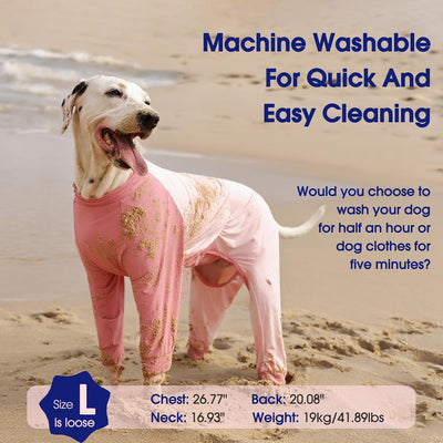 FUAMEY UPF 50+ Sun Protection Dog Shirts for Large Dogs,Cooling Dog Jumpsuit Stretchy Pet Onesie Shedding Suits Dogs Shirt Quick-Dry Breathable Long Sleeve Pets Pajamas Summer Bodysuit Pink L