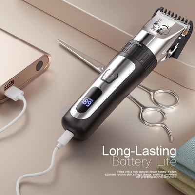 Dog Grooming Clipper Kit, Cordless Low Noise Rechargeable Electric Trimmer With Adjustable Comb & Detachable Blades, Suitable for Dogs, Cats, Pets