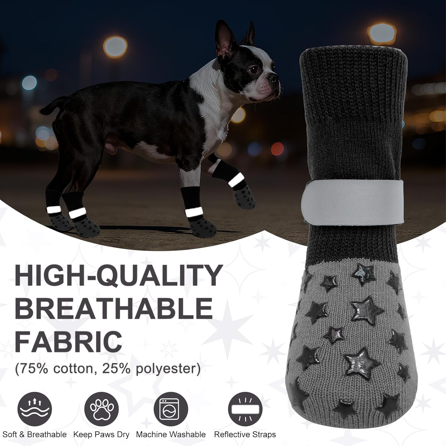 BEAUTYZOO Anti Slip Dog Socks to Prevent Licking Paws, Dog Shoes for Cold Pavement, Grip Socks for Dogs on Hardwood Floors, Dog Booties Alternative, Reflective&Washable Paw Protection for Senior Dogs