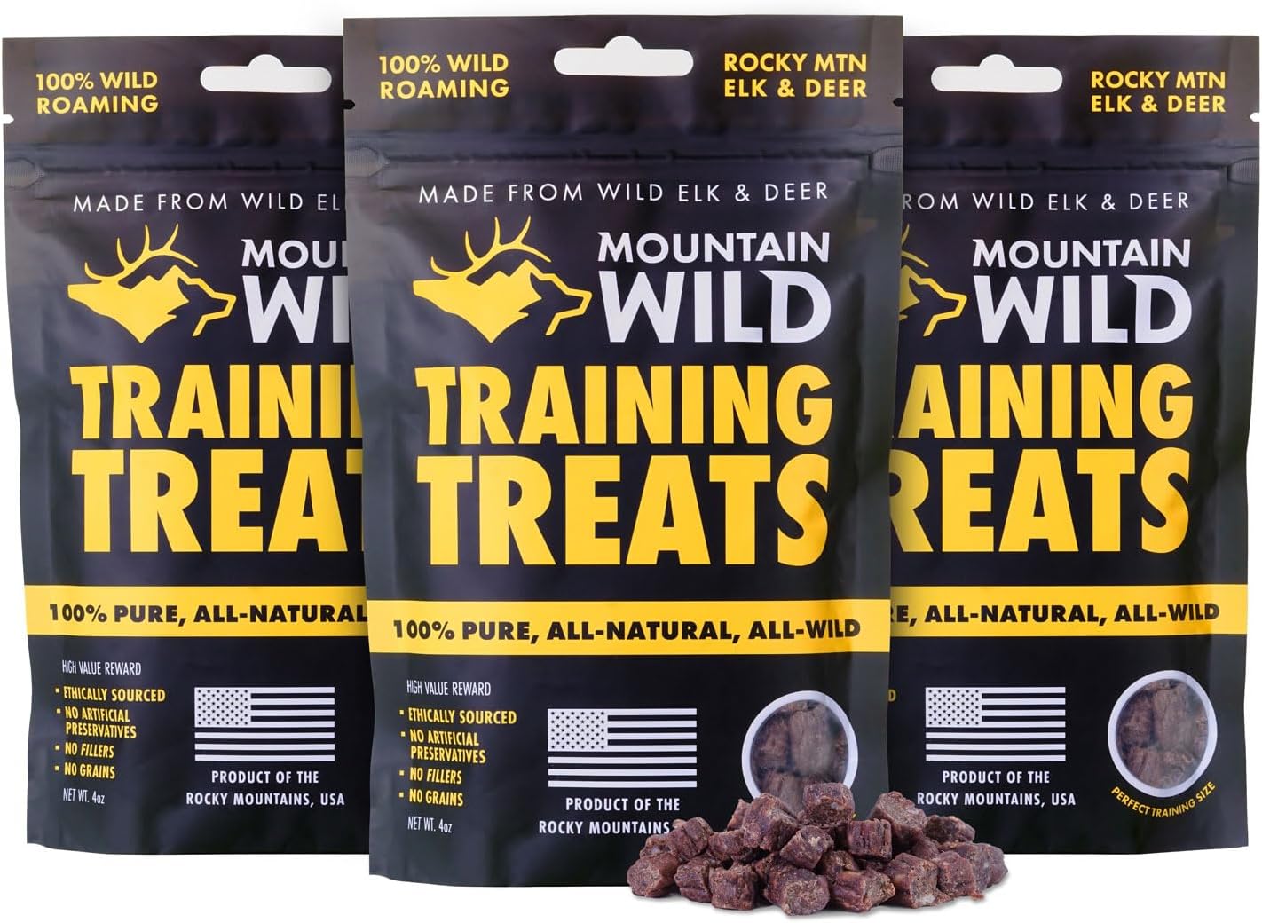 Training Treats for Dogs & Puppies – Elk & Venison Protein Puppy & Dog Treat – High Value, All-Natural, No Fillers, Grain-Free, No Artificial Preservatives – 4oz, 2 Bags