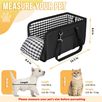 SlowTon Console Dog Car Seat - Portable Dogs Armrest Booster Seat for Small Dog, Anti-Collapse Pet Car Seat with Soft Cushion Safety Belt, Support Pet Up to 11lbs (Black)