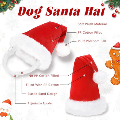 YUEPET 2PCS Adjustable 3D Dog Santa Hat with Muffler Set Red Plush Christmas Scrunchy Collar with Gold Bells Ornaments Soft Dog Xmas Outfit Costume for Cats Small Medium Large XL Dogs Pets (XL)