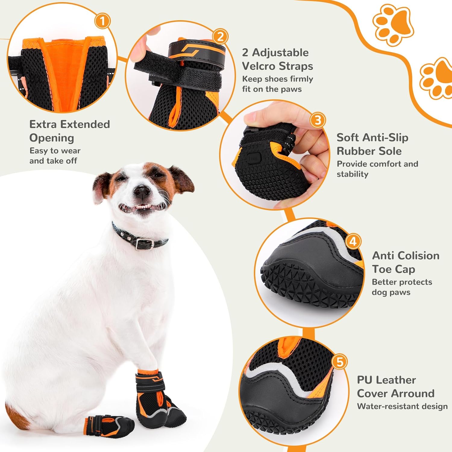 Dog Shoes for Hot Pavement,Dog Boots & Paw Protectors for Large Medium Size Dogs to Prevent Licking,Dog Booties with Reflective for Outdoor,Hiking,Hardwood Floors,Winter Snow(Black Orange,Size3)