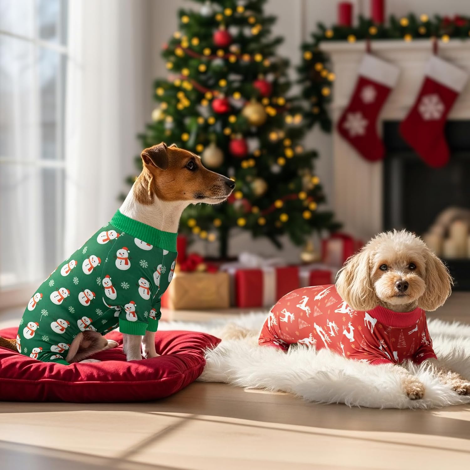 Vehomy 2-Pack Christmas Dog Pajamas Xmas Pet Pjs with Snowman Elk Patterns Christmas Dog Onesie Jumpsuits Jammies Clothes Stretchy Shirts Comfy Outfit Costume Apparel for Small Medium Large Dogs XXL