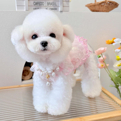 Lace Pet Dress - Princess - Style Outfit for Small Dogs & Cats, Blue/Pink Ballerina Design with Sun Protection & Anti - Shedding, Ideal for Birthdays & Daily Wear (Pink, Small)