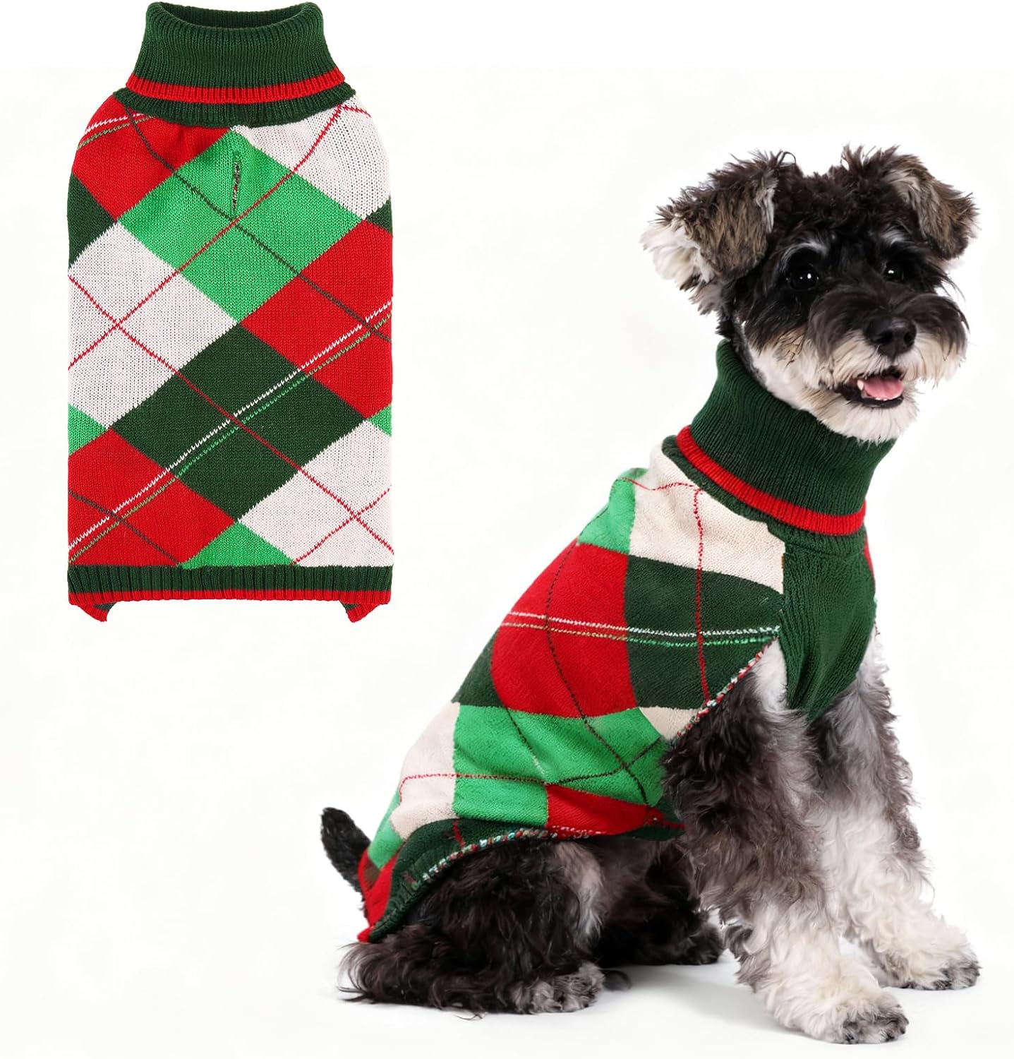 KOOLTAIL Valentine Dog Sweater Pet Knitted Clothes - Classic Pink Plaid Pullover Turtleneck Thick Warm Dog Sweaters with Leash Hole, Soft Winter Coats for Small Medium Large Dogs Cats Puppy Girls, S