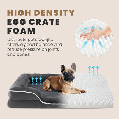 Sweetcrispy Orthopedic Dog Bed, Memory Foam Puppy Sleeping Sofa for Medium Pets with Washable Removable Cover Non-Slip Base Waterproof Liner Egg Crate, Classic Grey, 28" L x 23" W x 6.5" Th