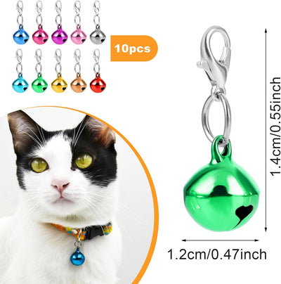10 Pcs Pet Bells for Dog Cat Collar Round Collar Charms Crisp Sound with Clasps Charm Pet Pendant Accessories Christmas Decoration for Small Animals (Colourful)