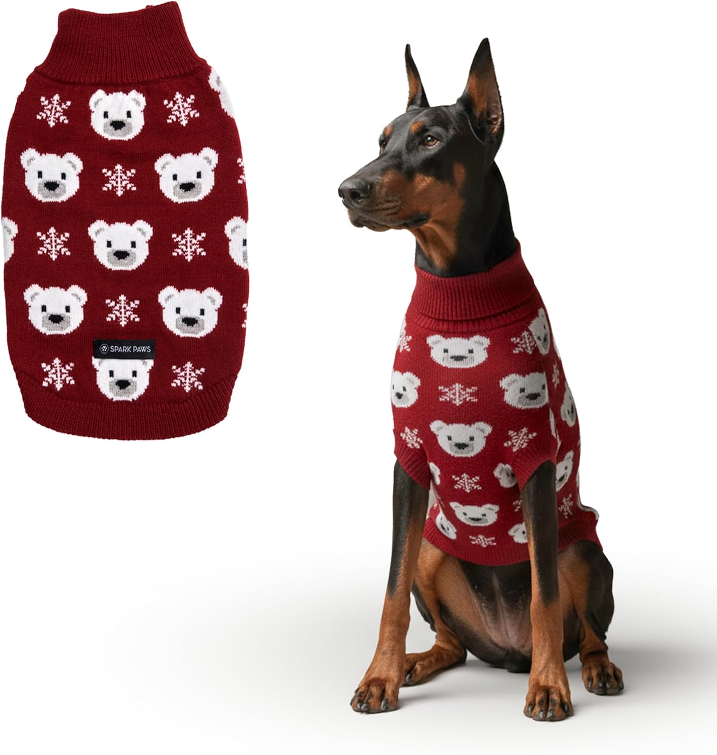 Spark Paws Christmas Dog Sweater – Ultra Soft Holiday Knit Sweater for Small, Medium & Large Dogs, Cute Pet Sweater for French Bulldogs & Big Dogs, Easy Potty V Cut Design Jacket - (Polar Bear, 3XL)