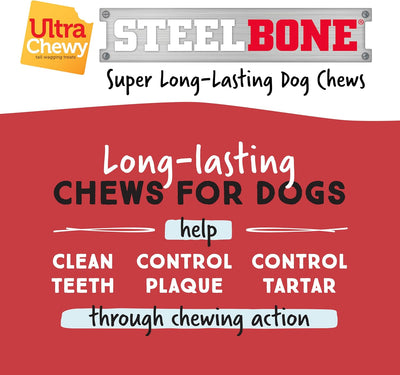 Ultra Chewy Steel Bones Large Size Beef Flavor - Super Long Lasting Dog Chews - Rawhide Free & Highly Digestible - Unique Shape Helps Clean Teeth - Ideal Dog Bones for Aggressive Chewers